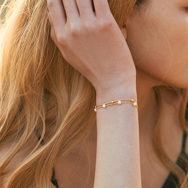 Delicate Beaded Gold Chain Bracelet