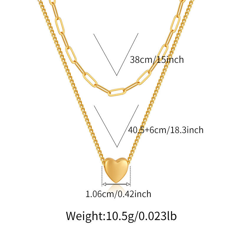 18K Real Gold-Plated Double-Layer Heart Necklace