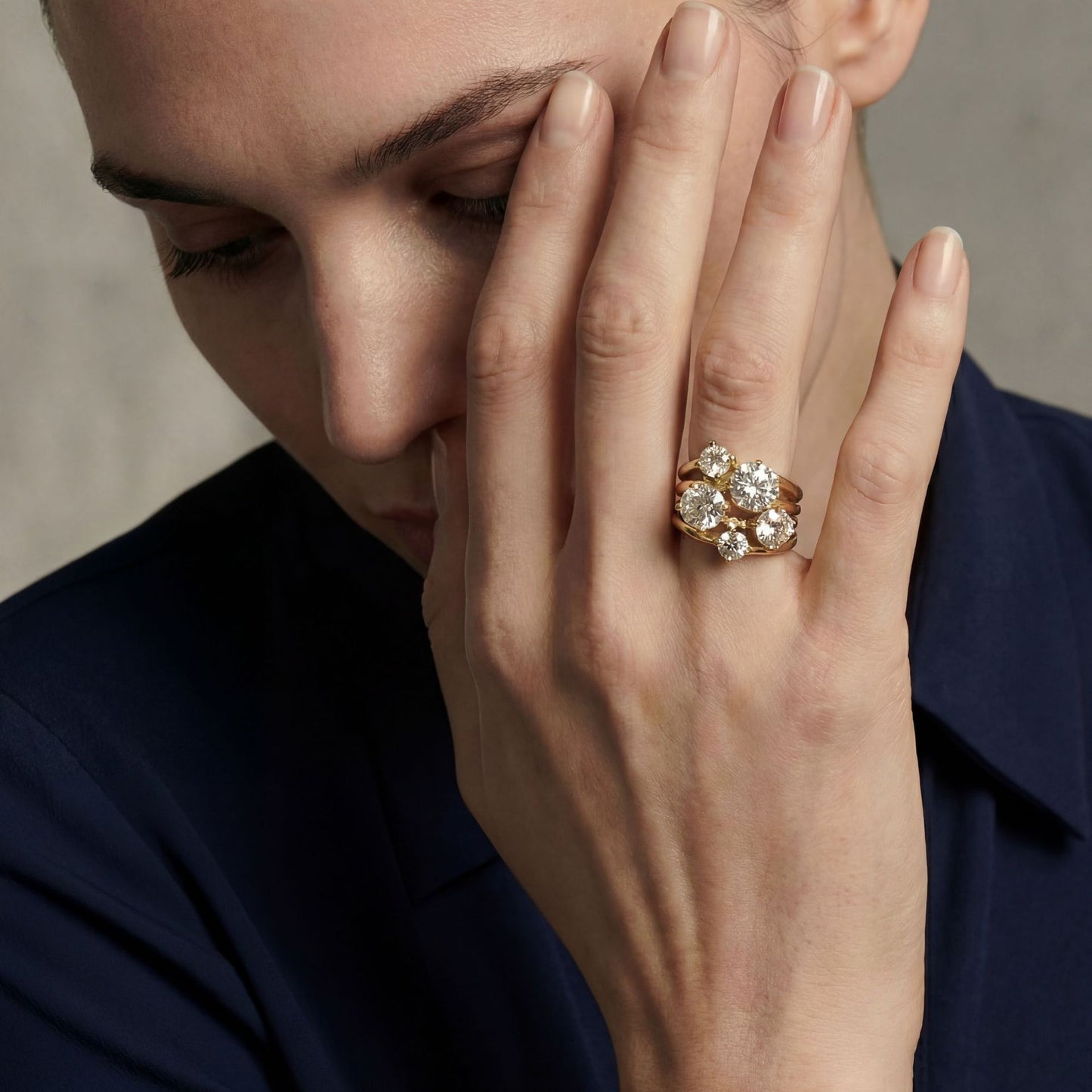 Radiant Multi-Stone Cluster Ring - 18K Gold Plated Design