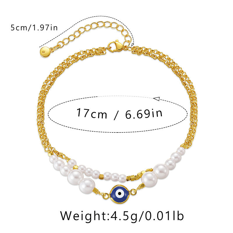 Trendy Evil Eye Pearl Gold Chain Bracelet
