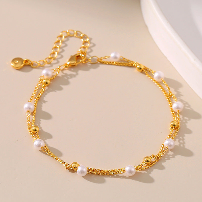 Delicate Beaded Gold Chain Bracelet