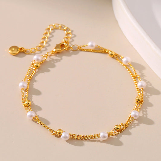 Delicate Beaded Gold Chain Bracelet