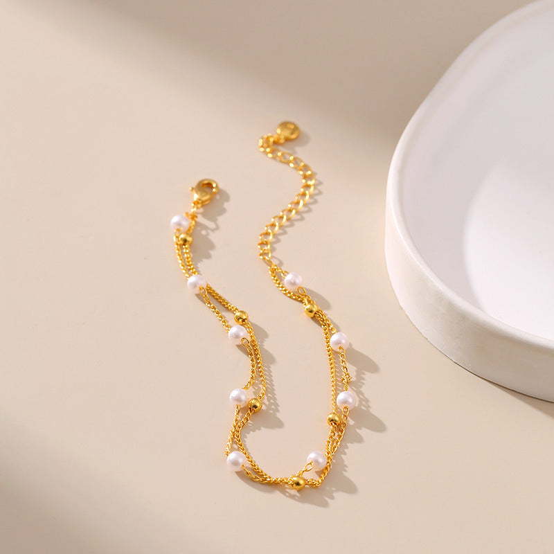 Delicate Beaded Gold Chain Bracelet