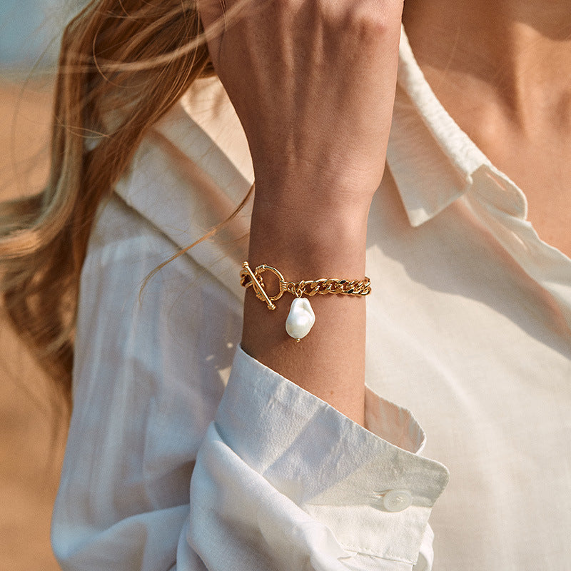 Trendy Pearl Charm Gold Chain Bracelet