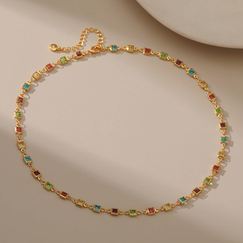 Dainty Multi-color Crystal Station Necklace