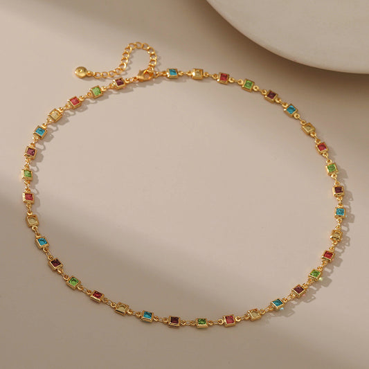 Dainty Multi-color Crystal Station Necklace