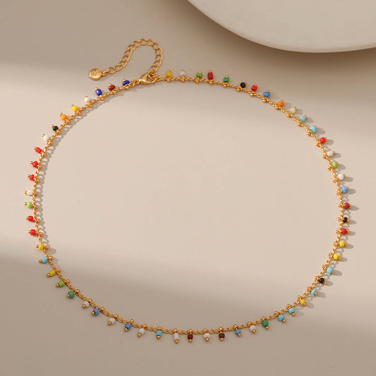 Minimalist Multi-color Beaded Station Necklace