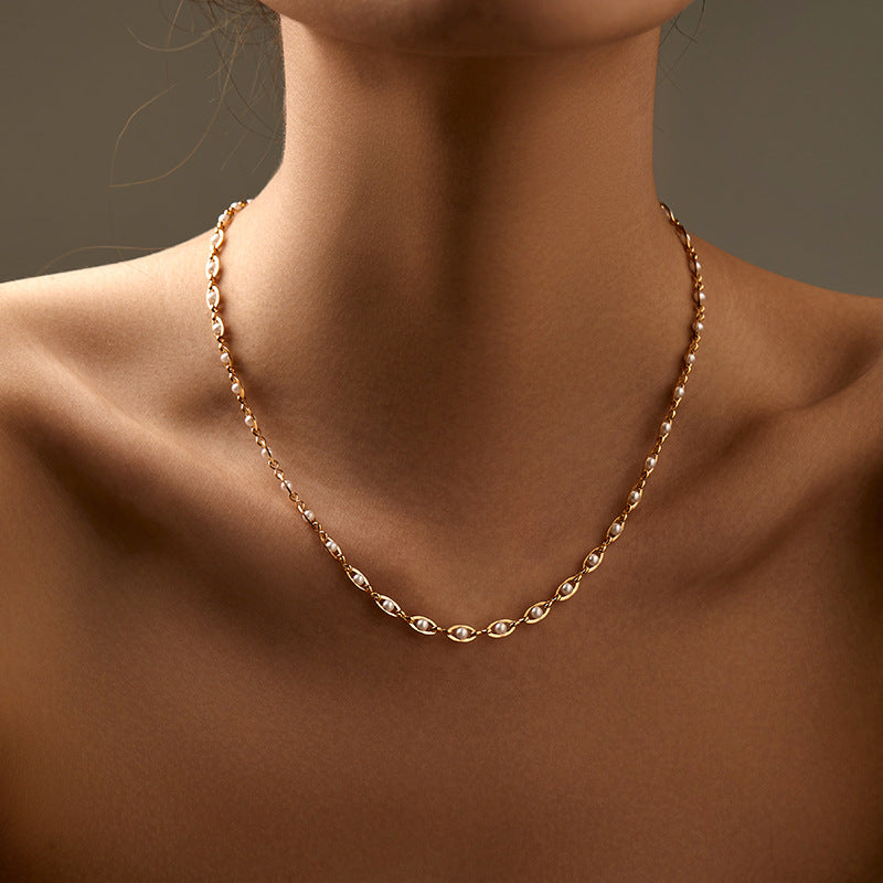 Minimalist Pearl Accent Gold Chain Necklace