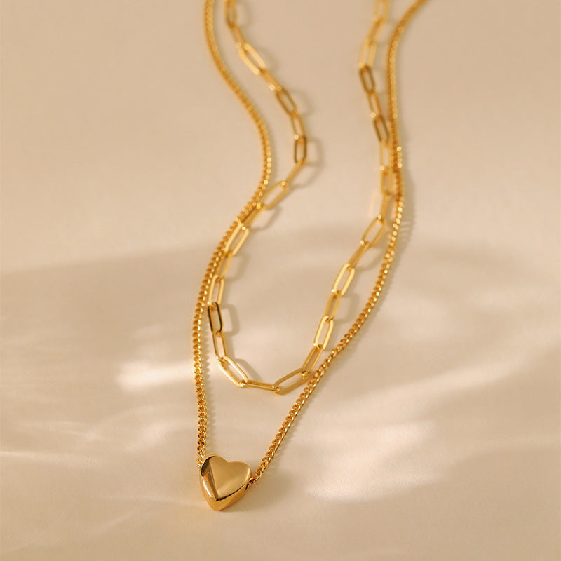 18K Real Gold-Plated Double-Layer Heart Necklace