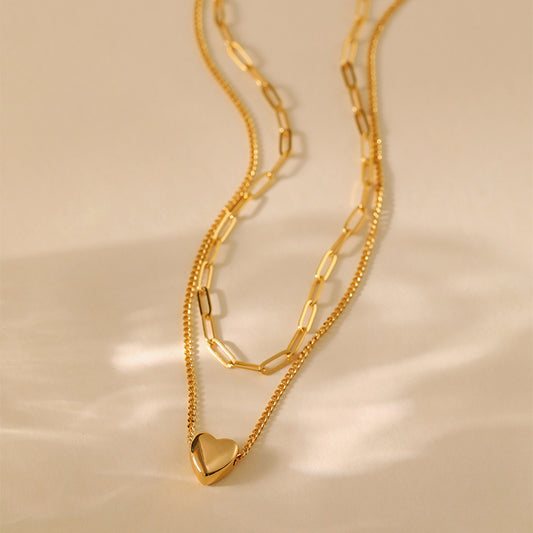 18K Real Gold-Plated Double-Layer Heart Necklace