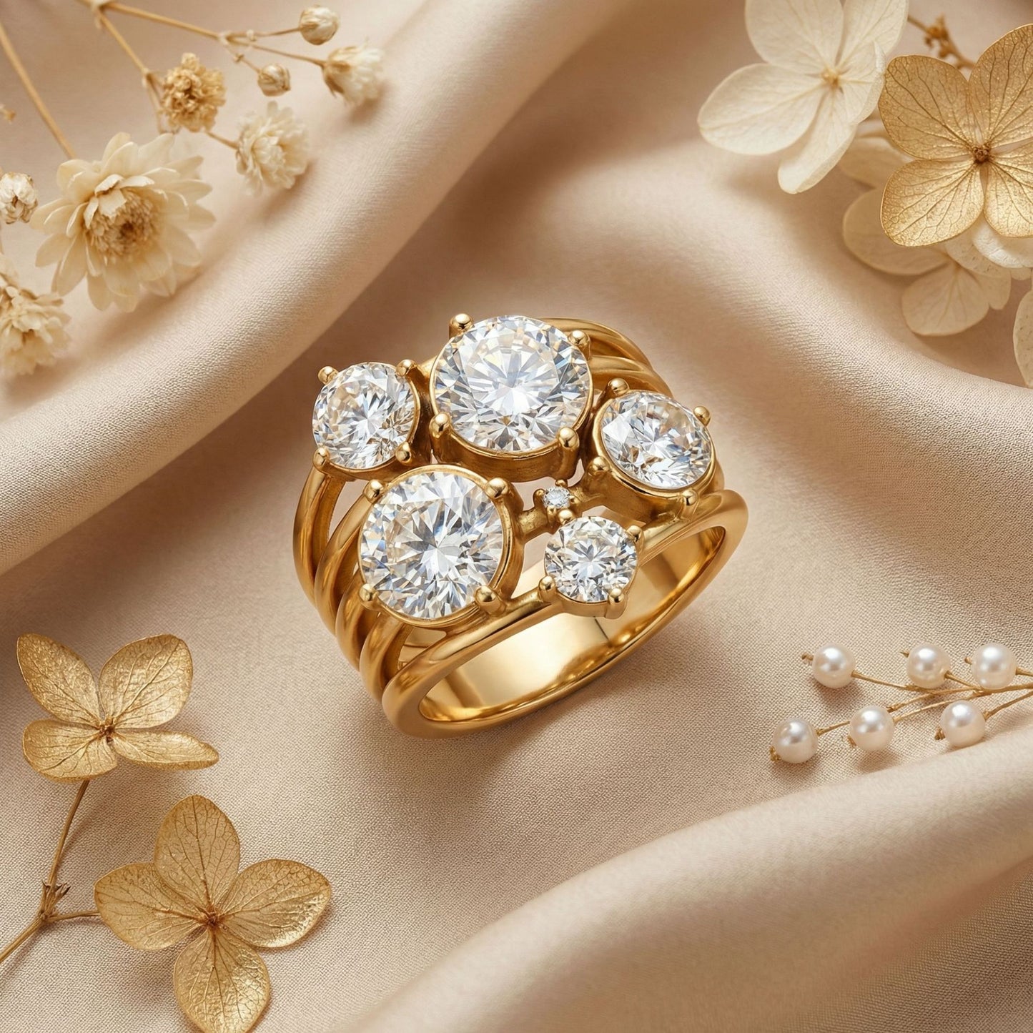 Radiant Multi-Stone Cluster Ring - 18K Gold Plated Design