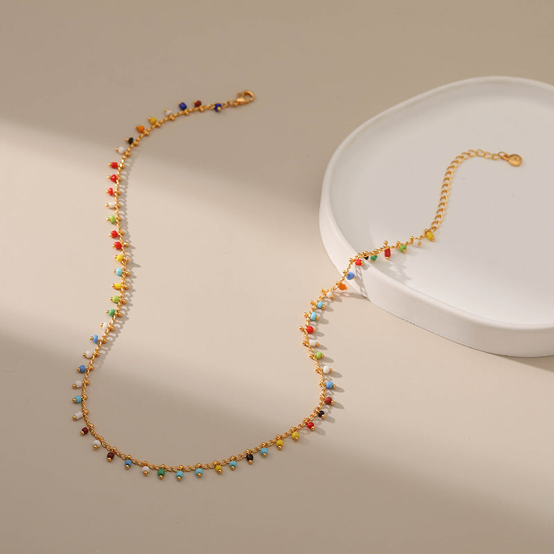 Minimalist Multi-color Beaded Station Necklace