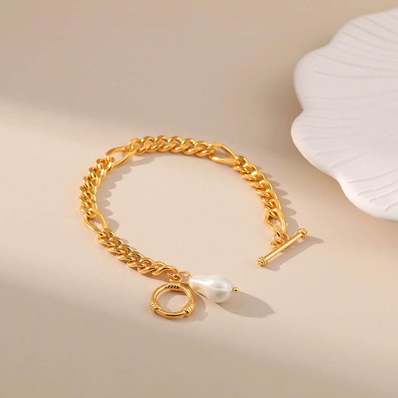 Trendy Pearl Charm Gold Chain Bracelet
