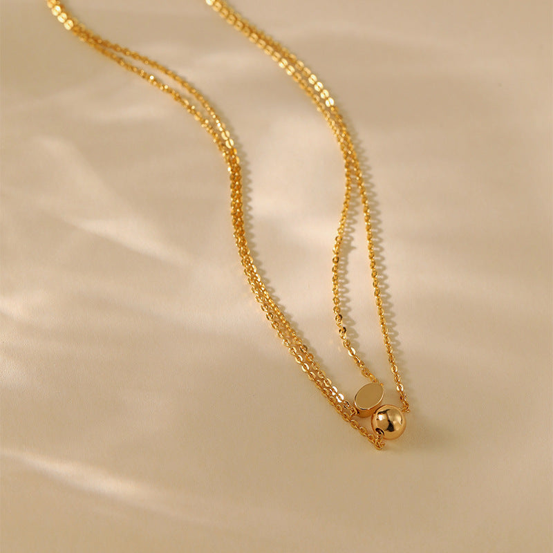 18K Gold-Plated Double-Layer Necklace with Geometric Accents