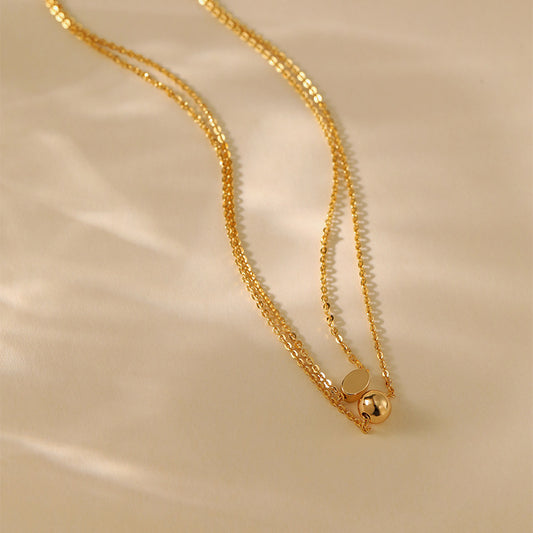 18K Gold-Plated Double-Layer Necklace with Geometric Accents