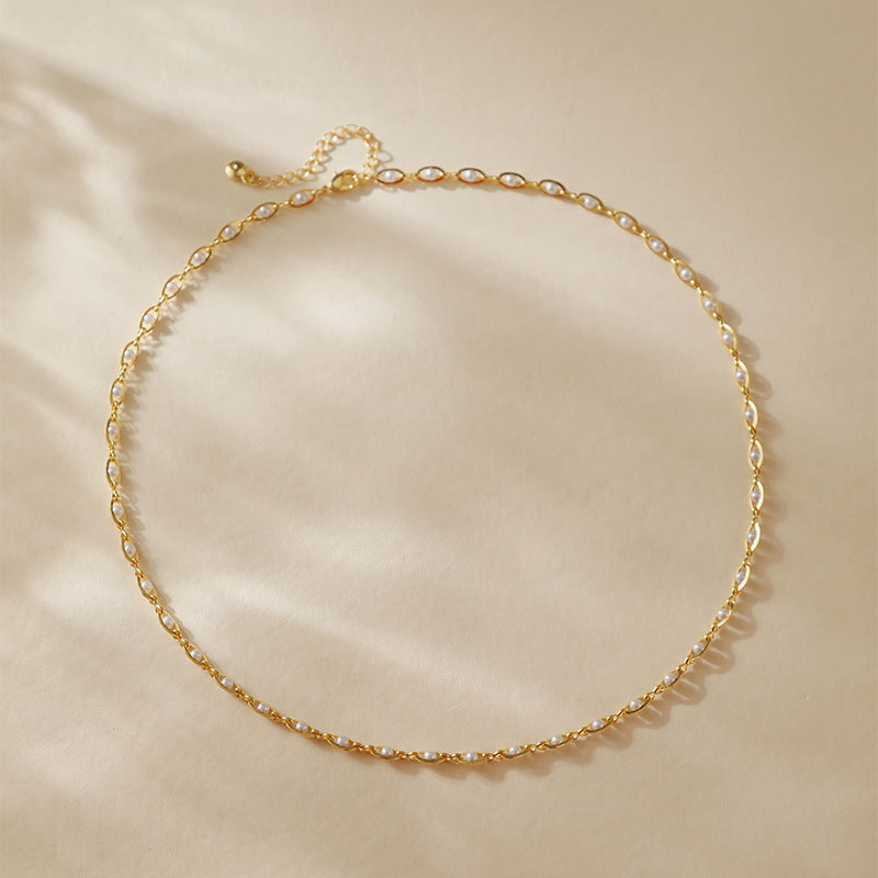 Minimalist Pearl Accent Gold Chain Necklace