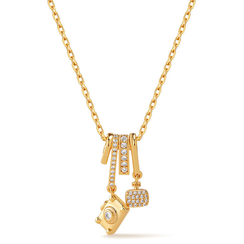 Dainty Gold Layered Necklace - Evil Eye Heart & Camera Charm Pendant Jewelry