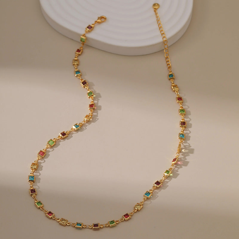 Dainty Multi-color Crystal Station Necklace