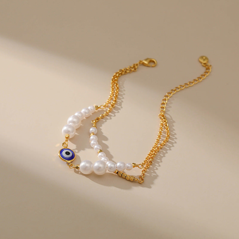 Trendy Evil Eye Pearl Gold Chain Bracelet