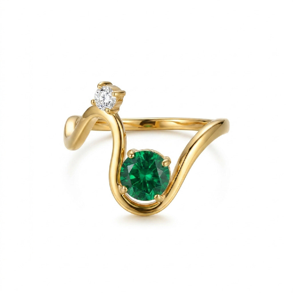 Minimalist Gold Wave Ring with Sparkling Gemstone Accent