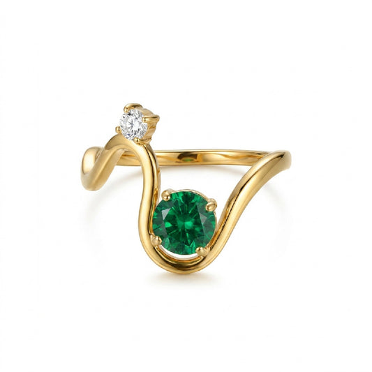Minimalist Gold Wave Ring with Sparkling Gemstone Accent