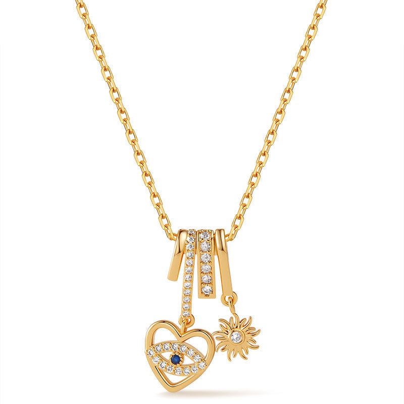 Dainty Gold Layered Necklace - Evil Eye Heart & Camera Charm Pendant Jewelry