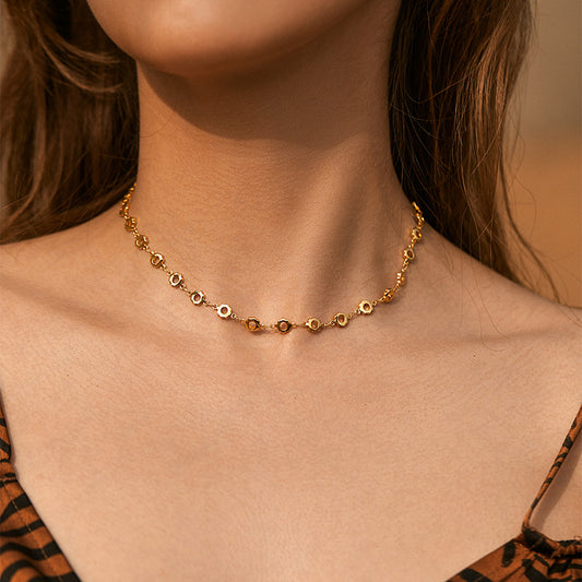 18K Real Gold-Plated Geometric Link Statement Necklace