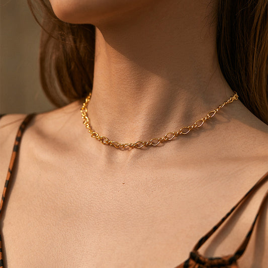 18K Real Gold-Plated Twisted Link Choker Necklace