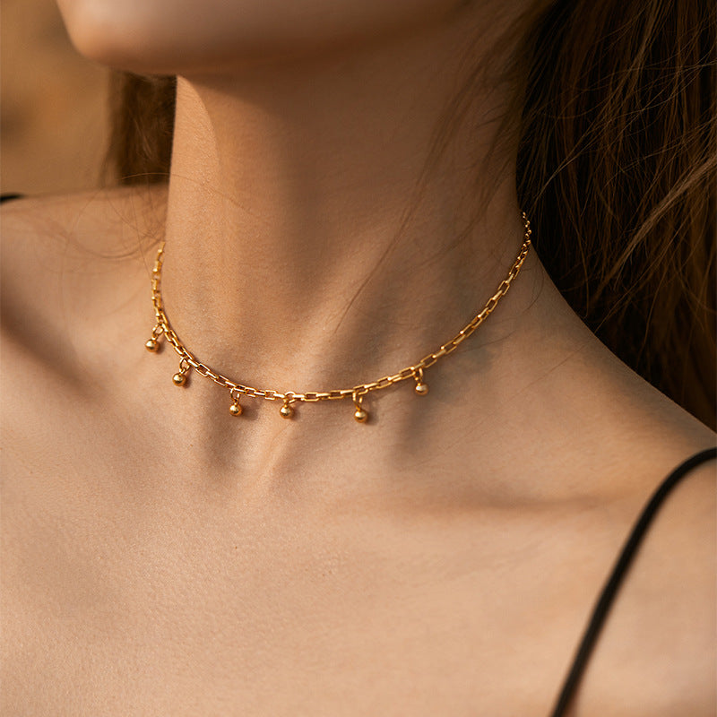 18K Real Gold-Plated Dangle Bead Chain Necklace