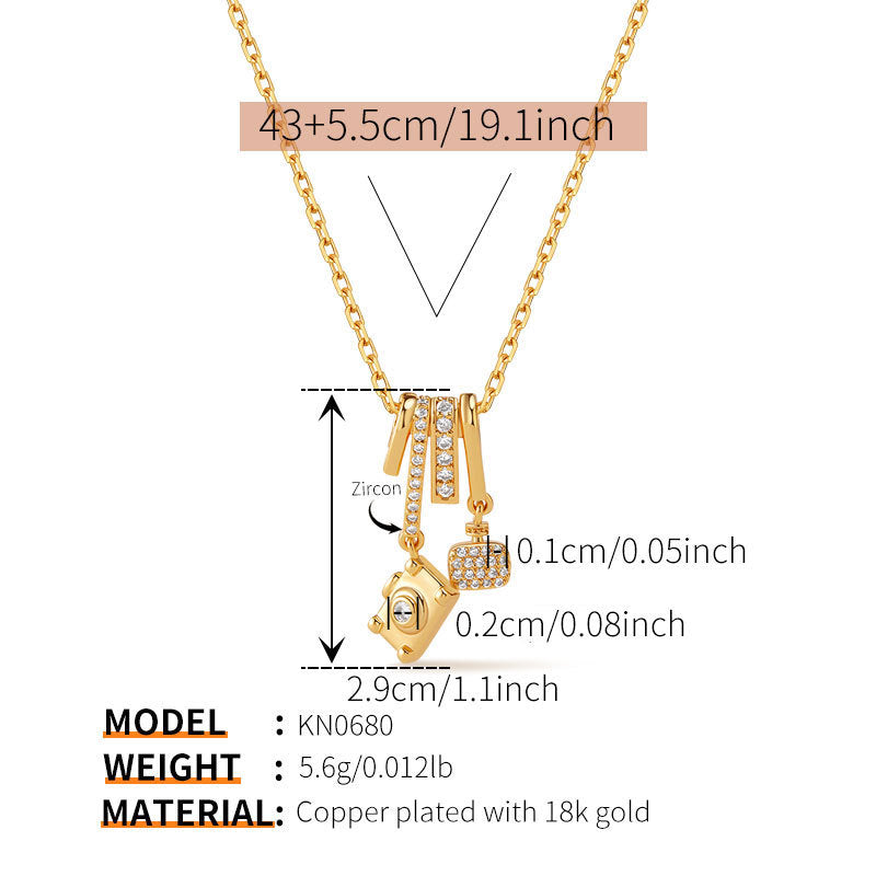 Dainty Gold Layered Necklace - Evil Eye Heart & Camera Charm Pendant Jewelry