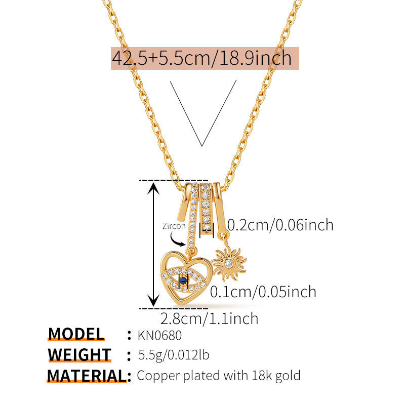 Dainty Gold Layered Necklace - Evil Eye Heart & Camera Charm Pendant Jewelry